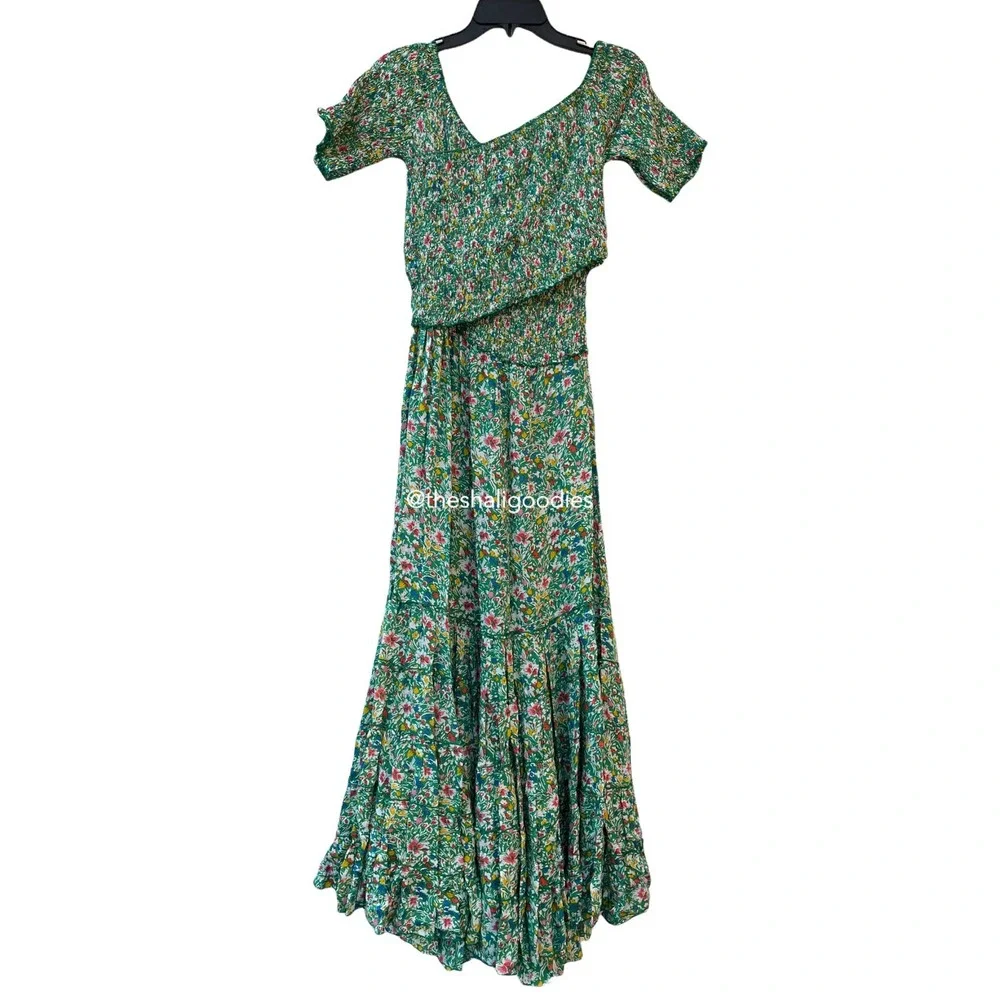 🚫SOLD🚫POUPETTE ST BARTH Soledad Midi Dress Green Floral Maxi - Picture 3 of 7